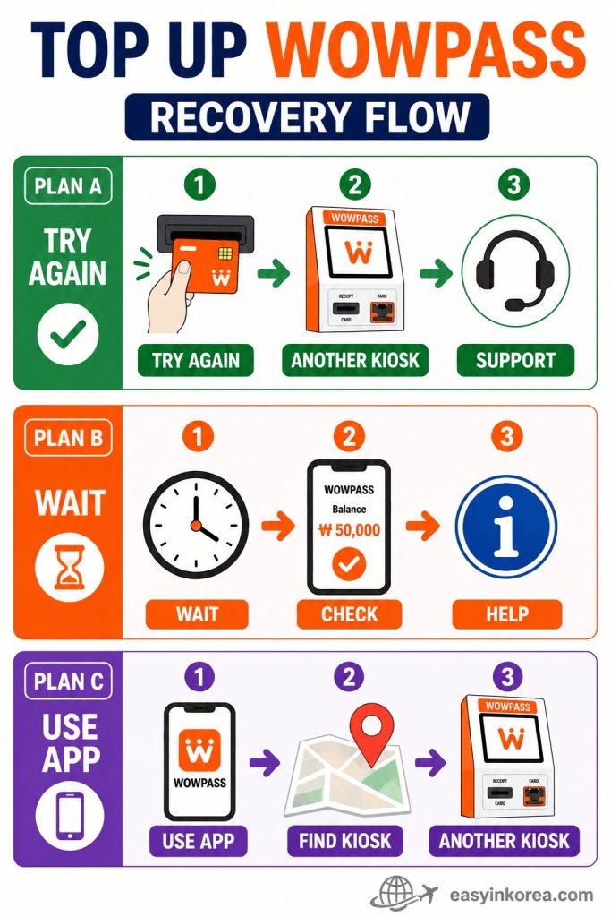 How to Top Up WOWPASS recovery flow for card, balance, and kiosk problems