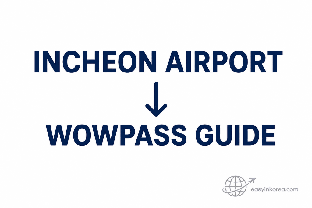 Incheon Airport WOWPASS Kiosk Guide showing the first step for travelers who need to find or pick up WOWPASS after arrival
