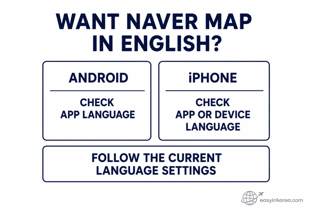Naver Map English language settings for Android and iPhone users in Korea