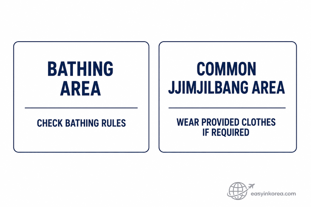 Seoul jjimjilbang etiquette guide comparing bathing area rules with common jjimjilbang clothing rules