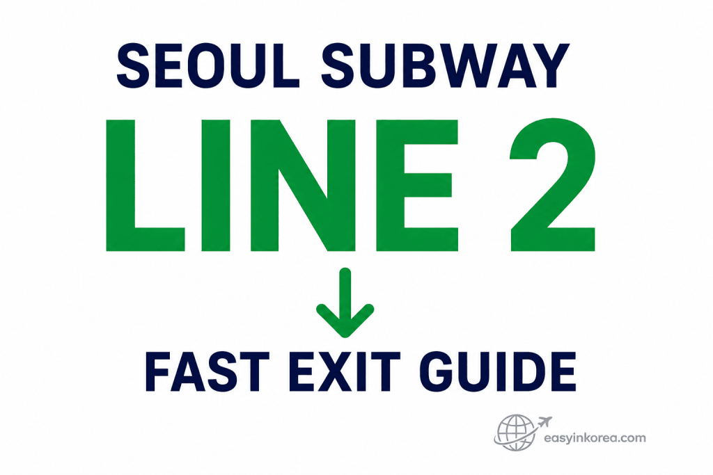 Seoul Subway Line 2 Fast Exit Guide showing a simple destination-to-exit travel concept for subway users in Seoul