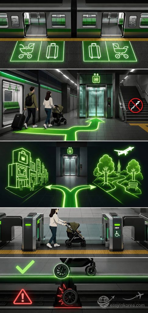 Seoul Subway Line 2 Fast Exit guide blueprint and chronological barrier free station route directory for international travelers.