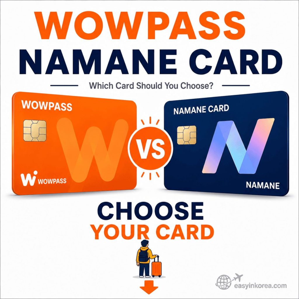 WOWPASS vs NAMANE Card comparison for travelers choosing a payment and transportation card in Korea