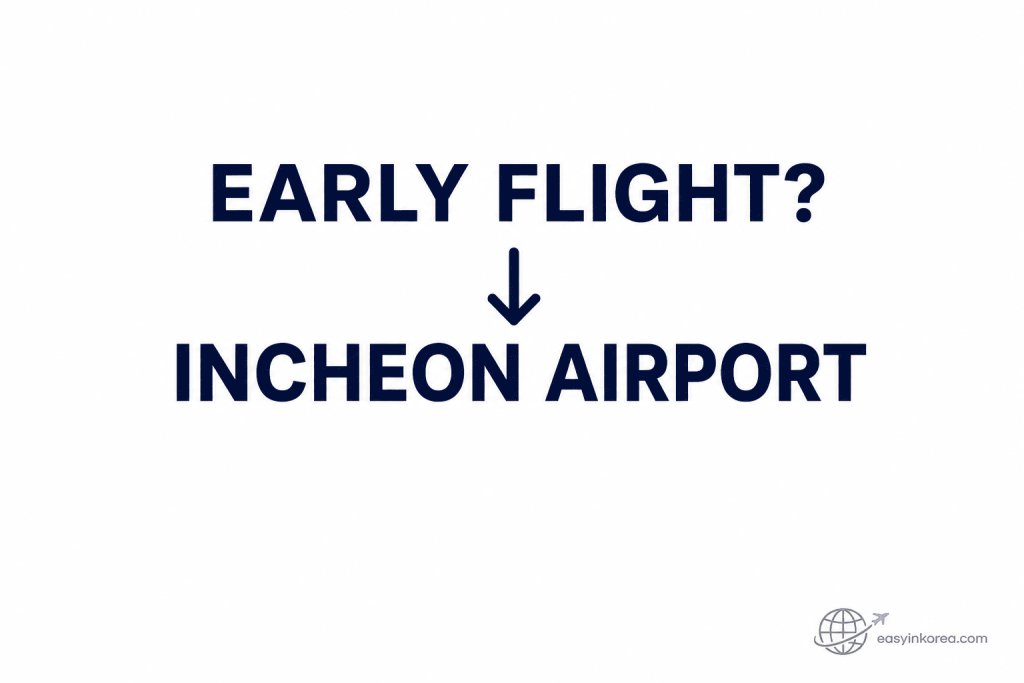 Best Way to Get to Incheon Airport Early in the Morning graphic showing EARLY FLIGHT above an arrow to INCHEON AIRPORT.