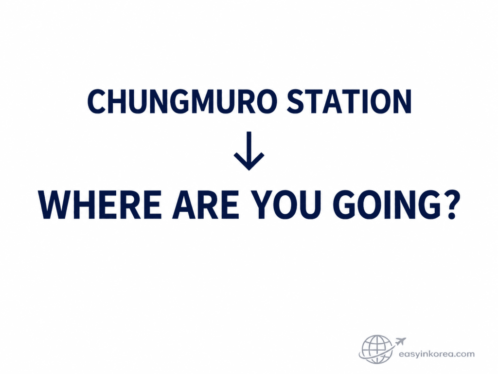 Chungmuro Station Guide image asking where you are going before choosing a Line 3 or Line 4 transfer or station exit