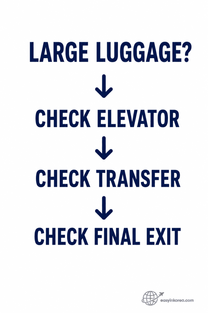 Gongdeok Station Guide large luggage route showing check elevator, transfer, and final exit