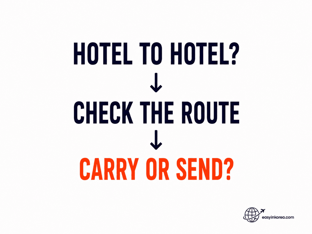 Heavy luggage in Seoul hotel-to-hotel transfer decision comparing carrying bags with luggage delivery