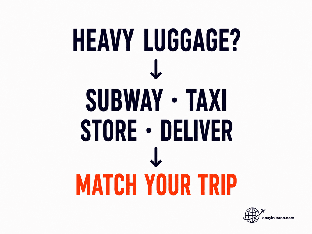 Heavy luggage in Seoul quick decision comparing subway taxi luggage storage and delivery options