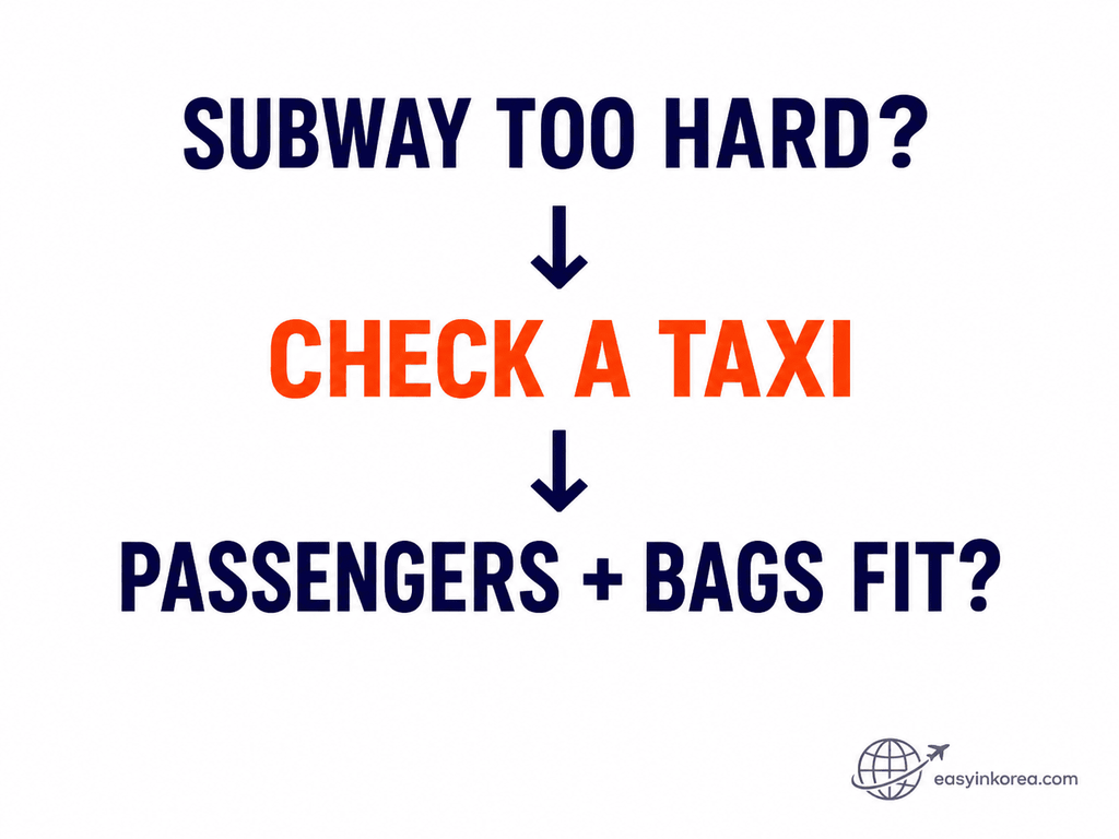 Heavy luggage in Seoul taxi decision checking whether passengers and bags fit the vehicle