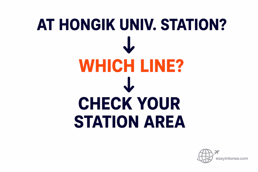 Traveler checking the rail line and station area before choosing Hongdae luggage storage at Hongik University Station