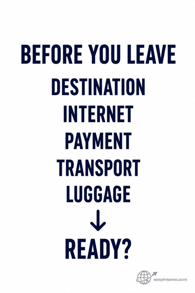 Incheon Airport Arrival Guide final check for destination, internet, payment, transport, and luggage before leaving the airport