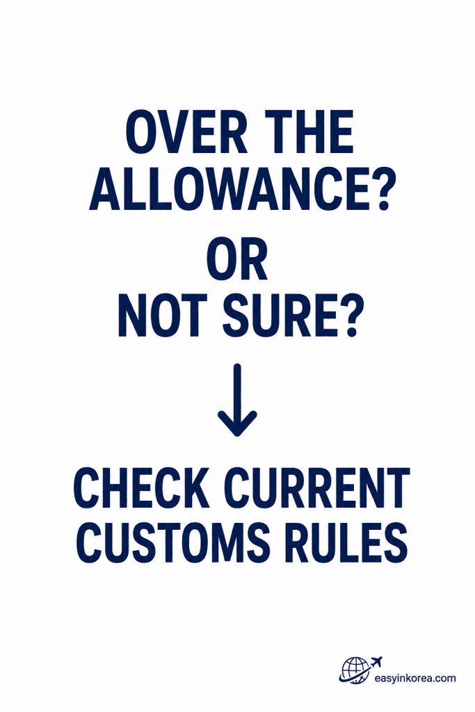 Duty-free allowance decision showing travelers to verify the current rule when purchases may exceed an allowance