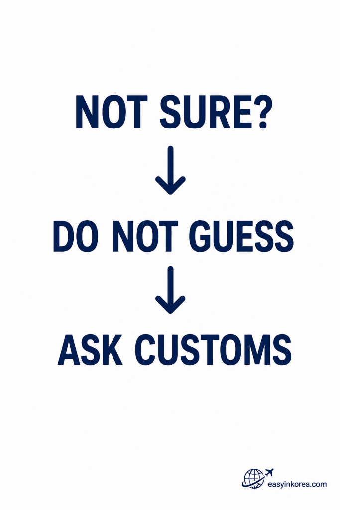 Traveler who is unsure about a customs declaration being directed to ask a customs officer
