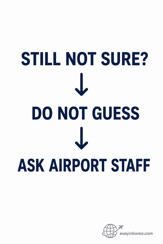 Recovery step telling travelers to ask Incheon Airport staff when Terminal 1 or Terminal 2 is still unclear
