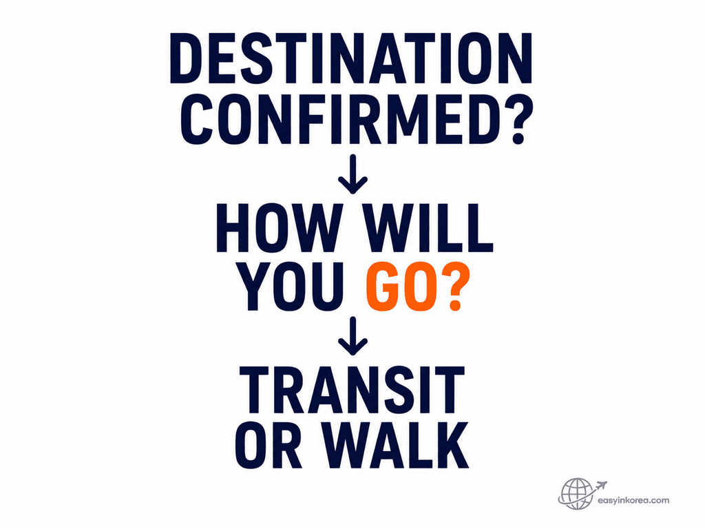 KakaoMap English route decision showing travelers to choose a route after confirming the destination