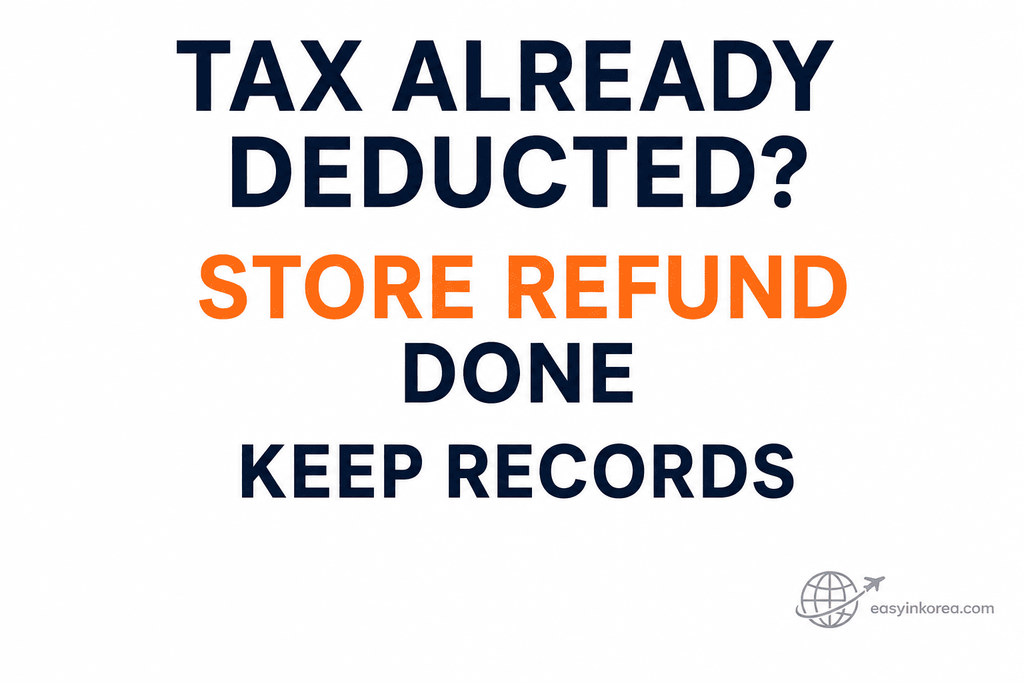 Korea Tax Refund immediate store refund check showing tax already deducted and store refund completed