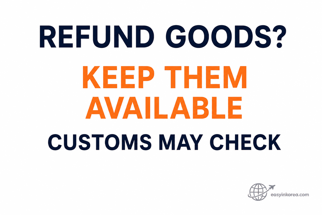 Korea Tax Refund goods check reminding travelers to keep refund items available in case customs inspection is required