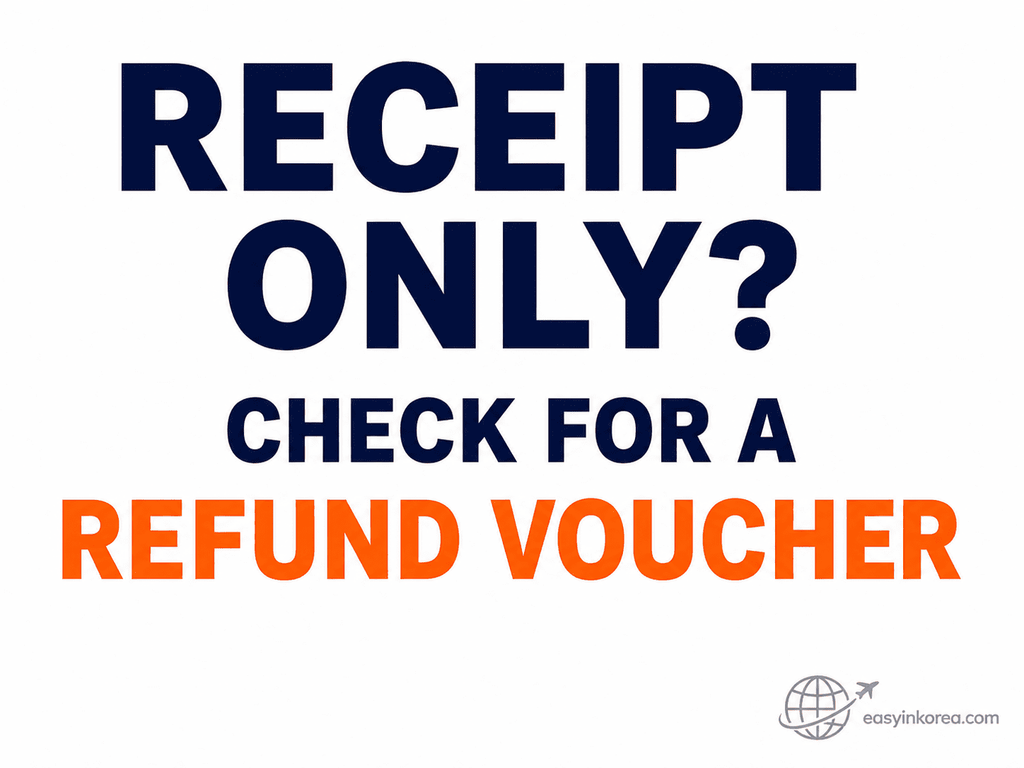 Korea Tax Refund Problems guide showing that a normal receipt should be checked for a separate refund voucher