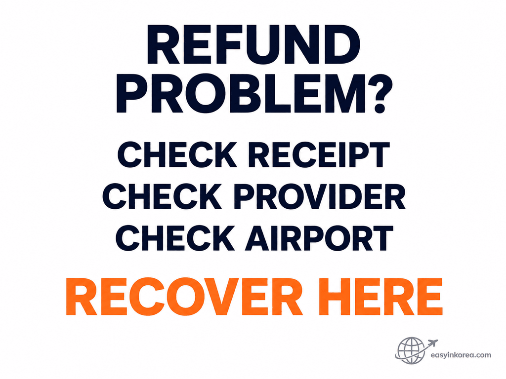 Korea Tax Refund recovery check for receipt, refund provider, and airport information when the refund process has a problem
