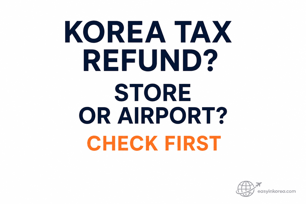 Korea Tax Refund decision image asking whether the refund is completed at the store or needs an airport step
