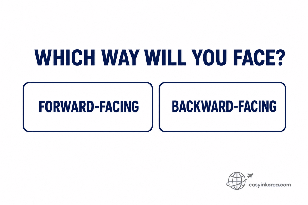 KTX Seat Selection guide comparing forward-facing and backward-facing seat direction