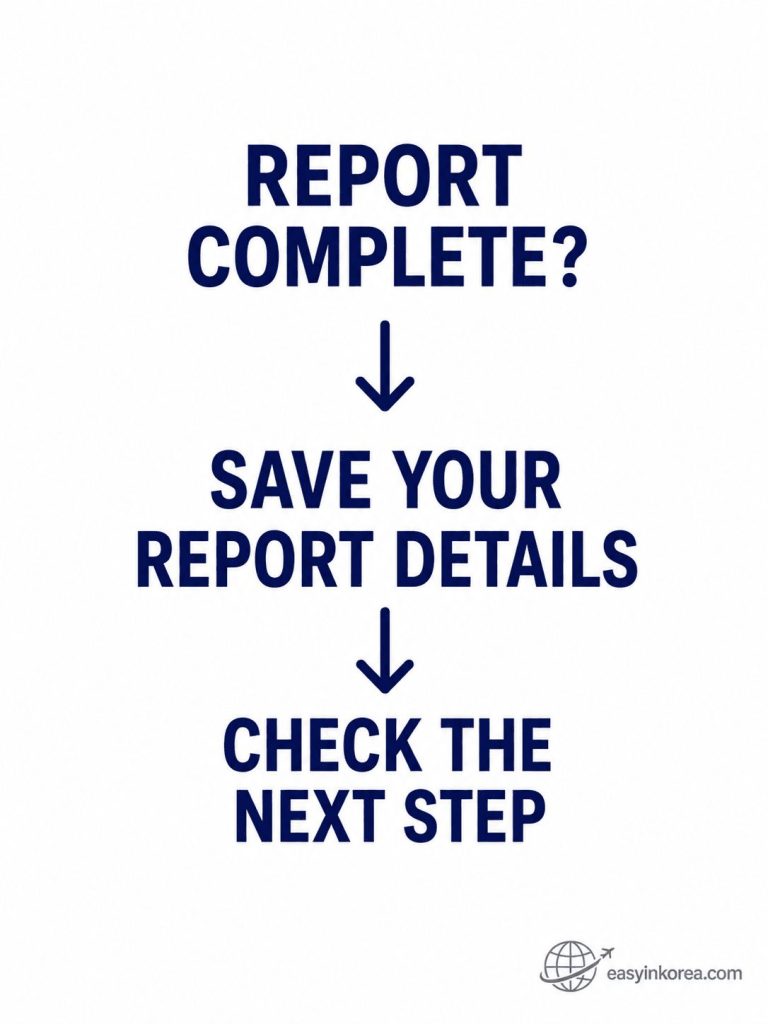 Lost or Delayed Luggage at Incheon Airport guide showing travelers to save baggage report details and check the next step