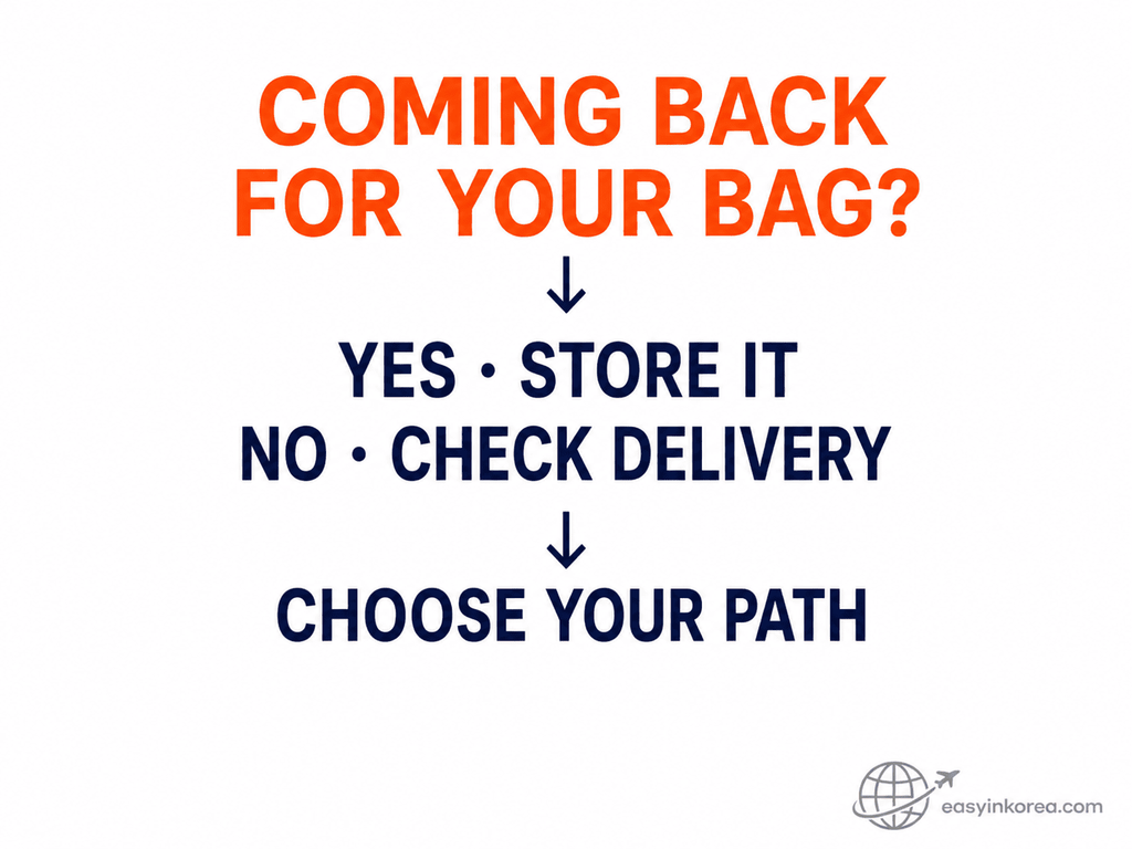 Storage or delivery decision for luggage storage before Incheon Airport based on whether the traveler will return for the bag