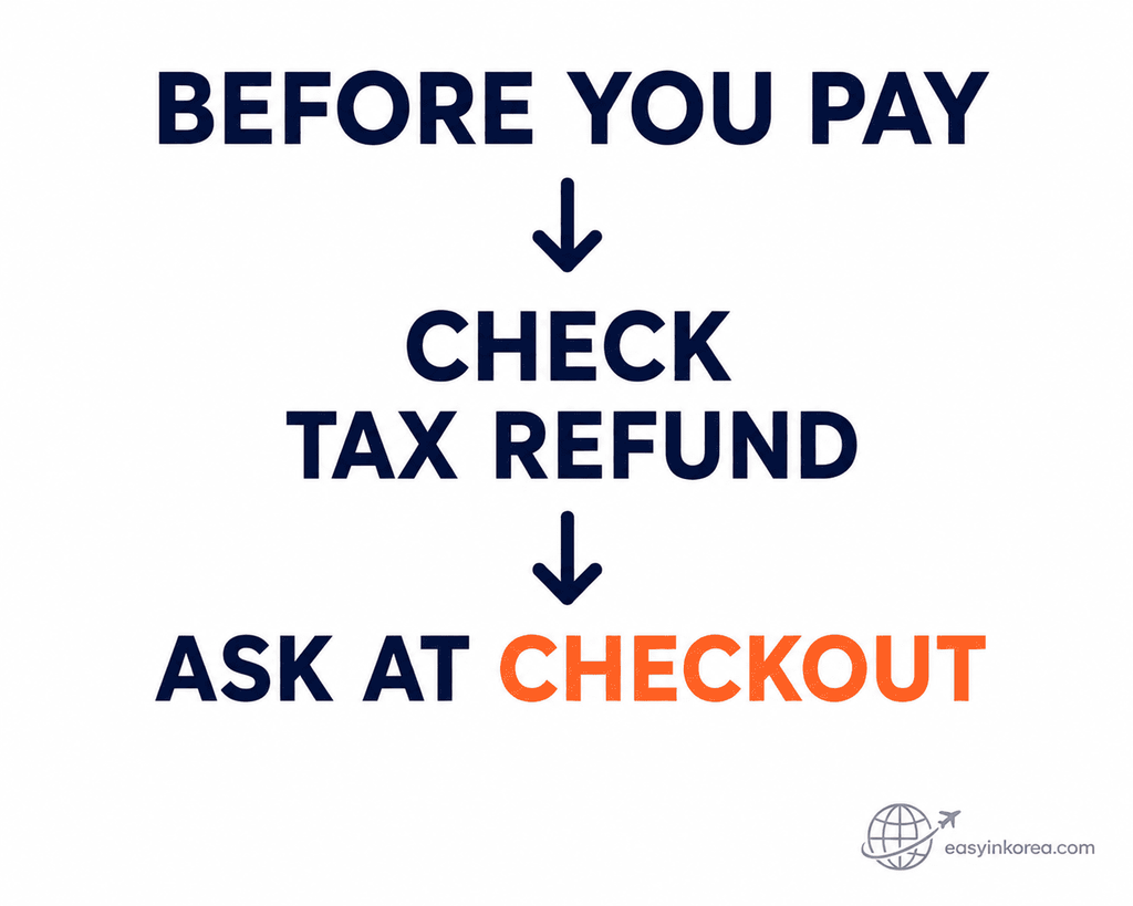 Olive Young store tax refund check showing travelers to confirm refund availability before payment