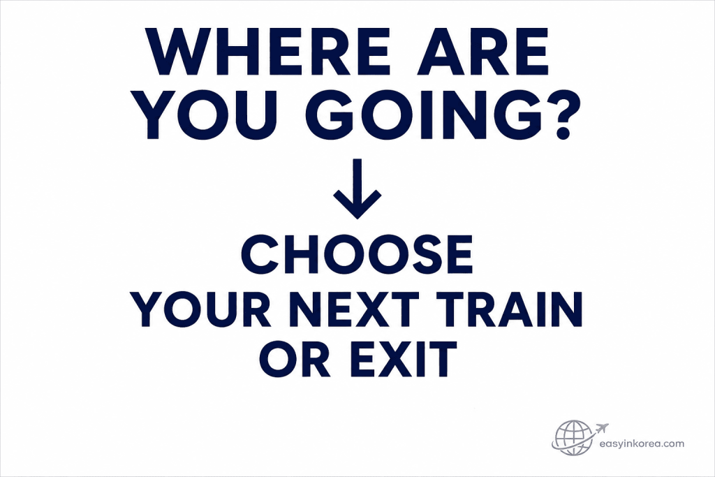 Seoul Station Navigation Guide showing how to choose your next train, transfer, or exit