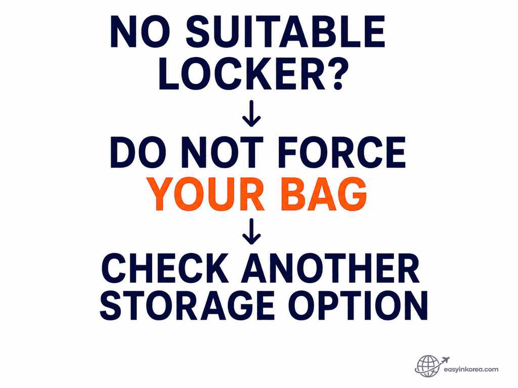 Seoul subway locker recovery showing travelers to use another storage option when no suitable locker is available