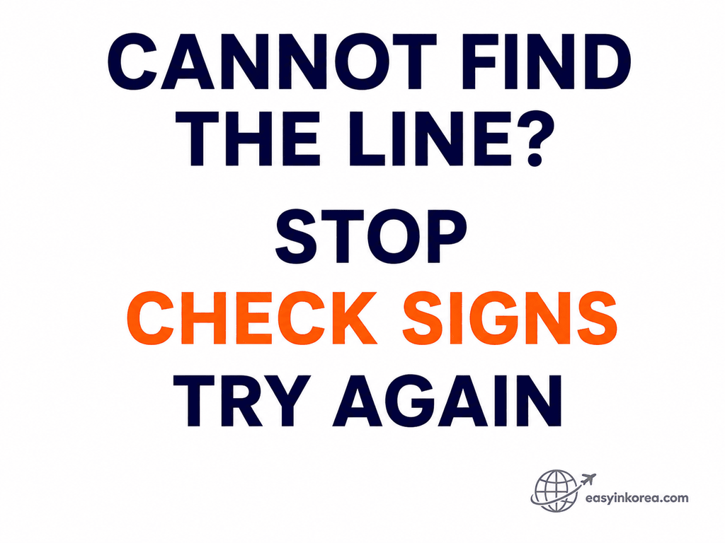 Seoul Subway Transfer recovery image showing travelers to stop, check signs, and try again when they cannot find the next line