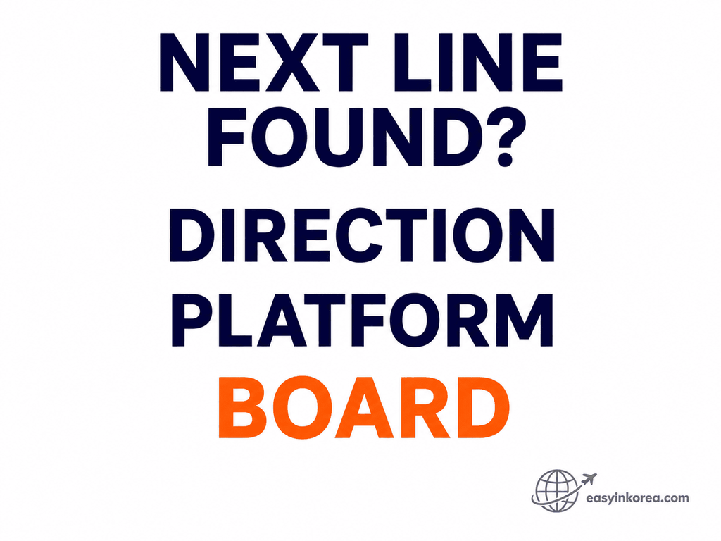 Seoul Subway Transfer checkpoint showing travelers to confirm direction, platform, and boarding after finding the next line