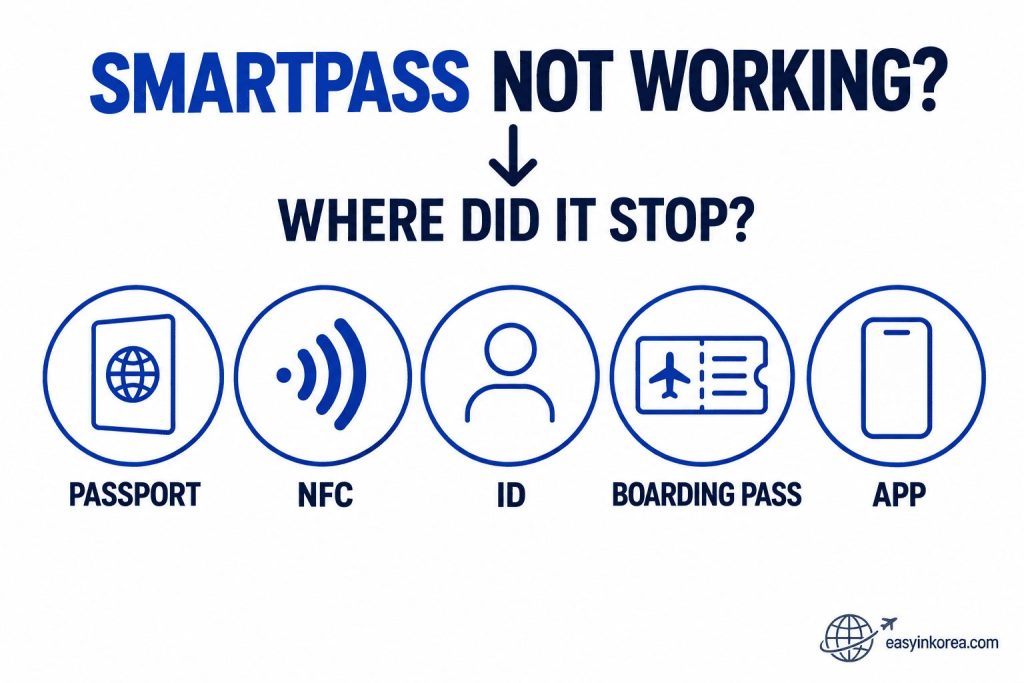 SmartPass Not Working troubleshooting guide for passport, NFC, ID, boarding pass, and app problems at Incheon Airport