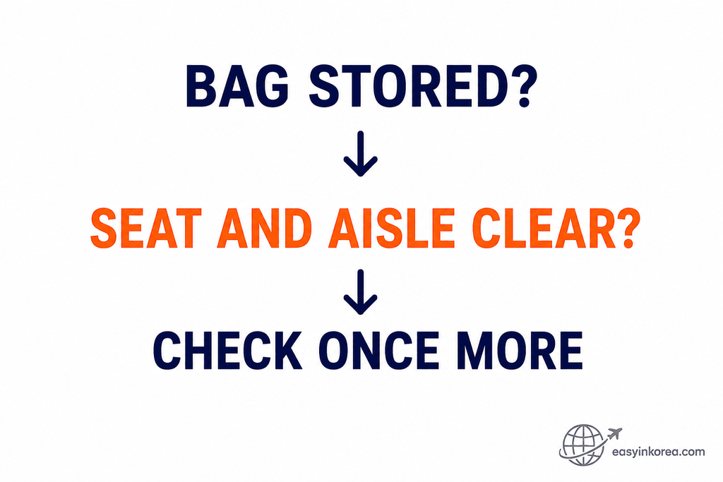 KTX luggage seat and aisle clearance check after storing a suitcase onboard