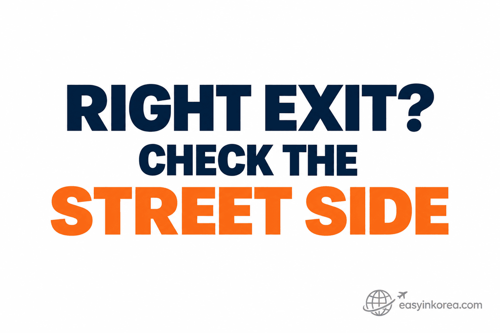 Correct subway exit in Seoul image telling travelers to check the street side before starting the final walk