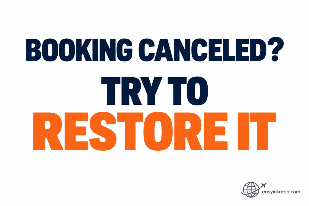 Hotel canceled your reservation in Korea guide showing travelers to ask whether the original booking can be restored before replacing it
