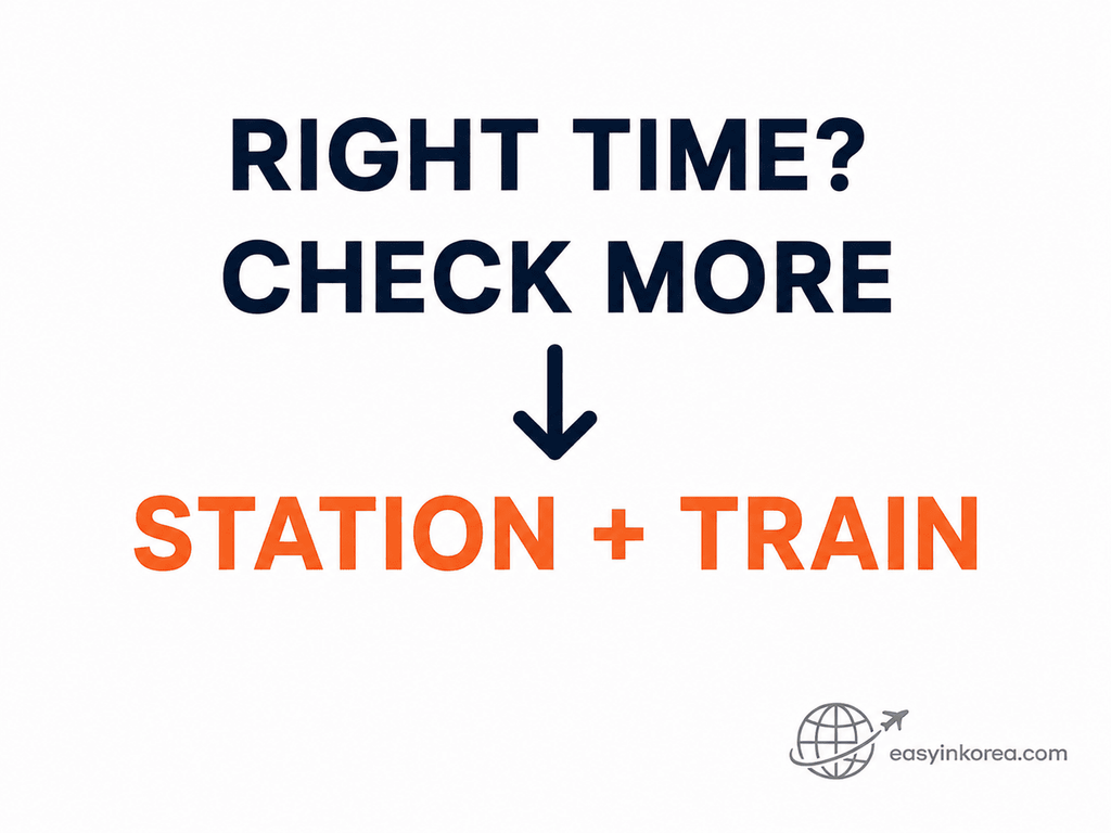 Graphic reminding KTX travelers to check both the station and train instead of choosing by departure time alone.
