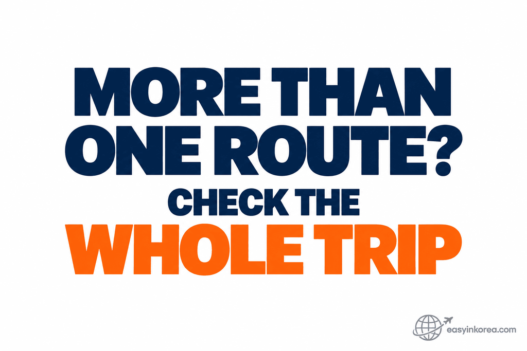 Naver Map English image telling travelers to compare the whole trip when more than one route appears