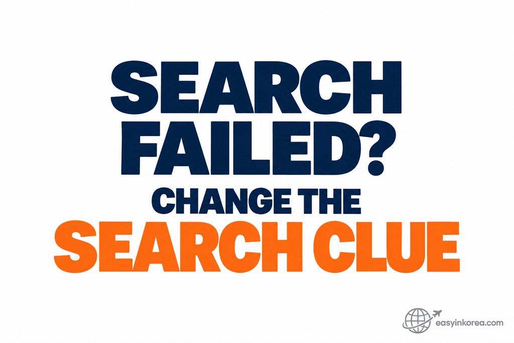 Naver Map English image showing travelers to change the search clue when a place search fails