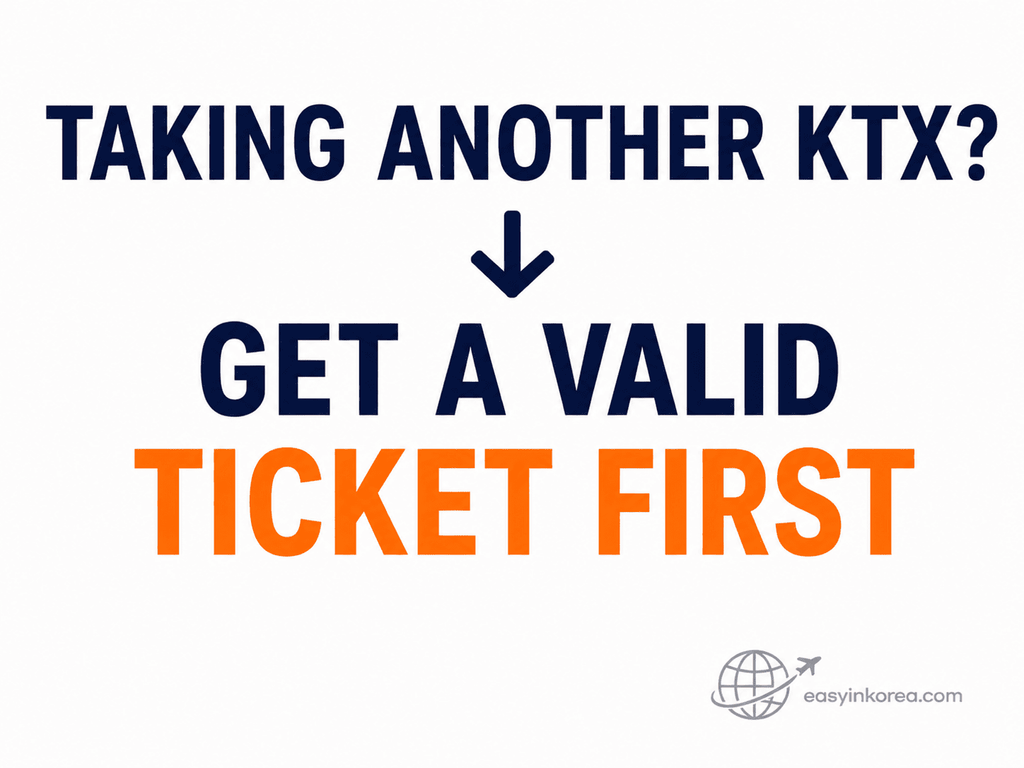 Another KTX decision guide telling travelers to get a valid ticket before boarding the next train