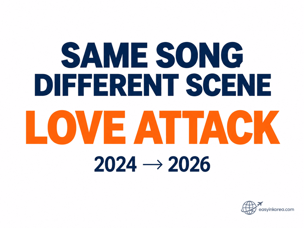 RESCENE songs story showing LOVE ATTACK from 2024 to 2026 as the same song in a different scene