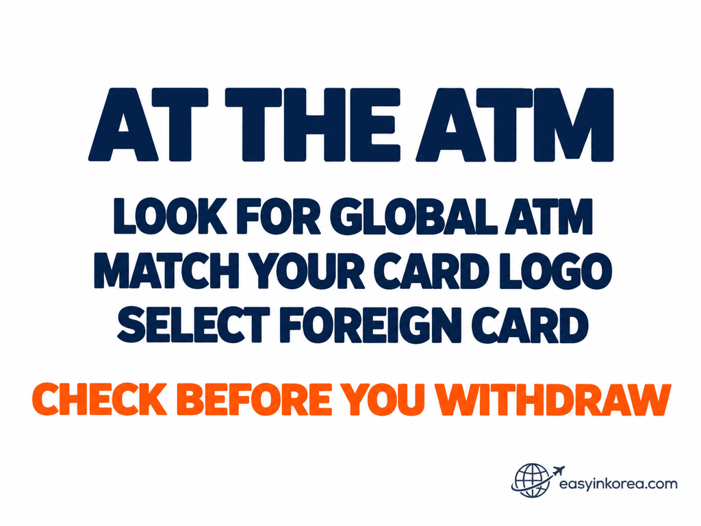 ATM at Seoul Station foreign card check for Global ATM, card network logo and Foreign Card option before withdrawing Korean won