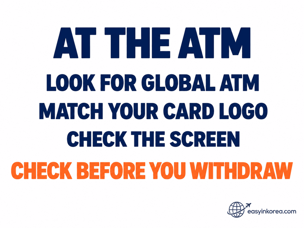 ATM in Dongdaemun guide showing what foreign card users should check at a Global ATM before withdrawing Korean won