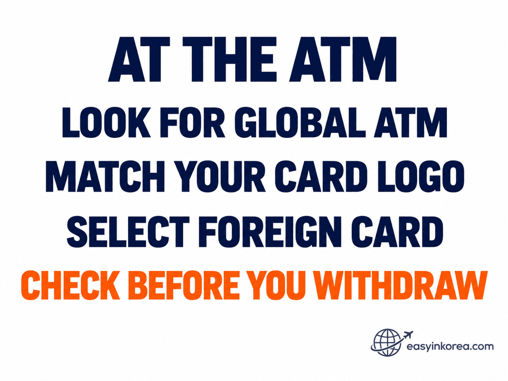 ATM in Gangnam guide showing what to check on a Global ATM before using a foreign card