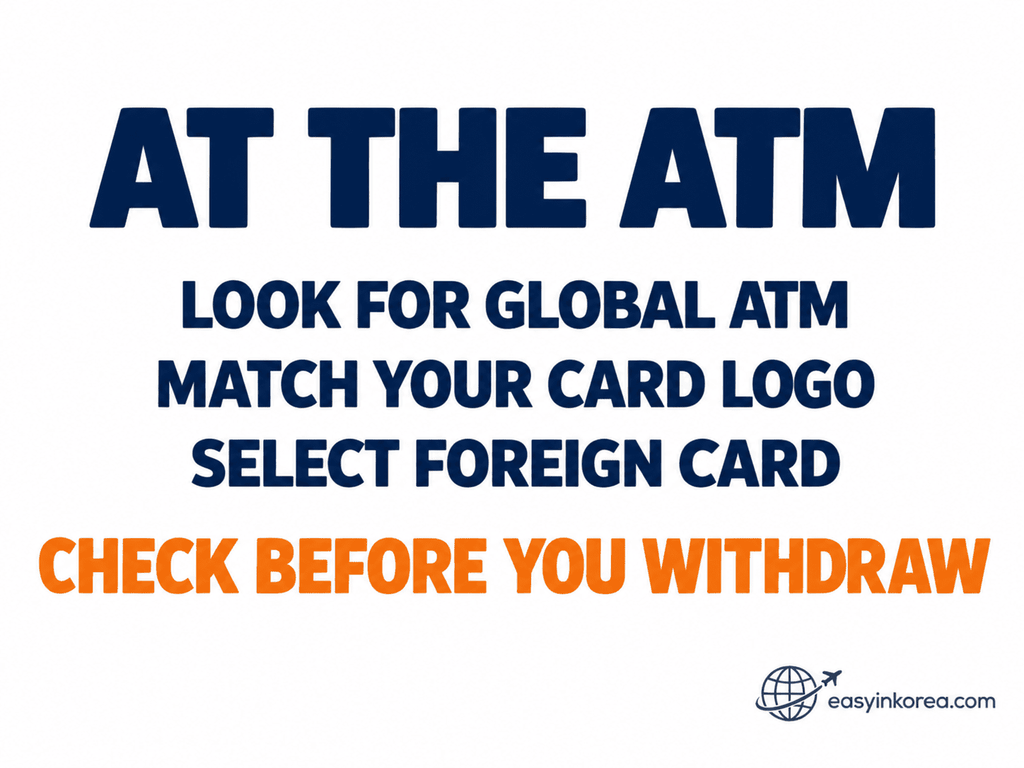 ATM in Hongdae foreign card checks for Global ATM, card network logo and foreign card option before cash withdrawal
