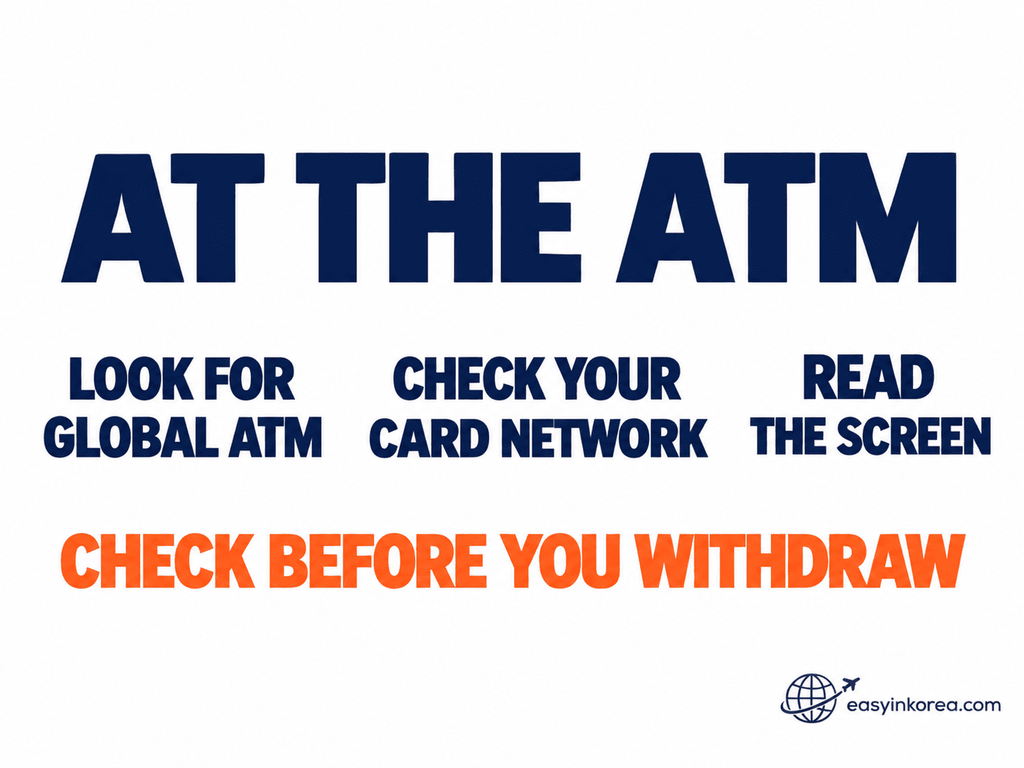 ATM in Itaewon Global ATM check for foreign cards, card networks and withdrawal screen