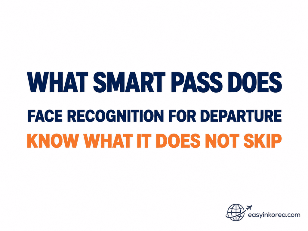 Incheon Airport Smart Pass Guide image explaining facial recognition for departure and what Smart Pass does not skip